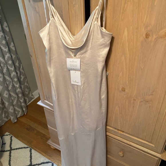 Lulus Moment in the Spotlight Champagne Cowl neck dress - Picture 6 of 10
